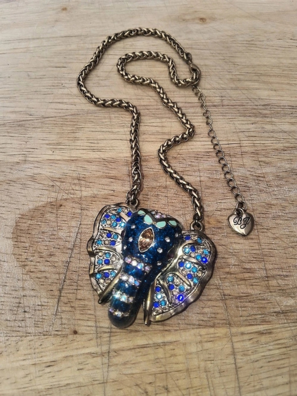 Betsey Johnson "Lucky Elephant" Blue & Gold Pendant Necklace